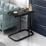 SOGA 2X 30x50cm Black Stone-Patterned Side Table with Black Metal Legs