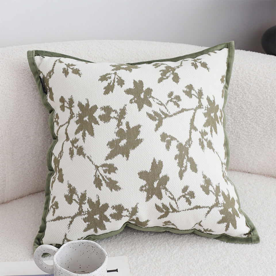 SOGA 2X Floral Cushion 45cm White Green Leaf Botanical Pattern Decorative Throw Pillow