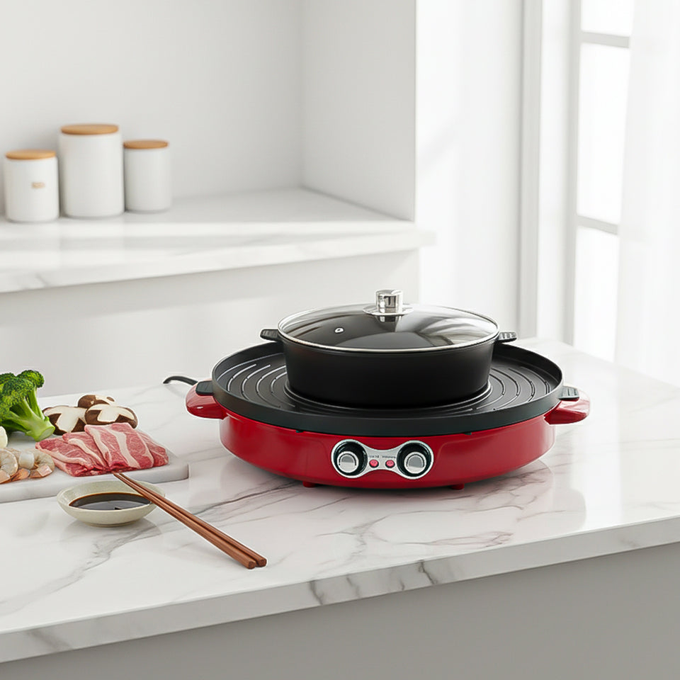 SOGA 2X 2-in-1 44CM Electric Hot Pot BBQ Grill Maifan Stone Non-Stick Coating 2100W