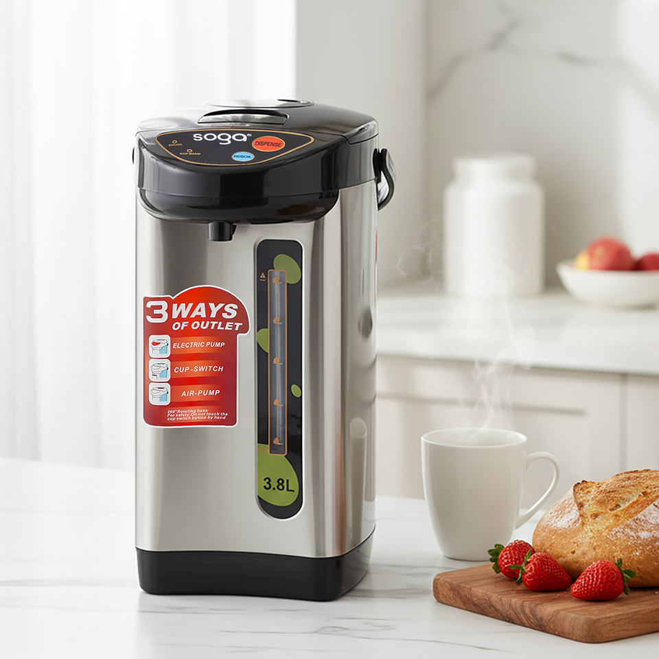 SOGA 2X 3.8L Silver Electric Kettle Water Boiler Thermal Pot 3 Dispensing Modes Keep Warm