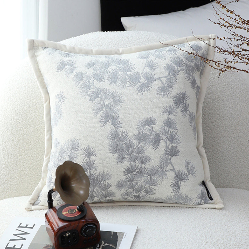 SOGA 2X 45cm Throw Pillow Cream White Wide Border with Branch and Pine Needle Design Pattern Home Decor