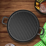 SOGA 2X 30cm Ribbed Cast Iron Frying Pan Skillet Coating Steak Sizzle Platter