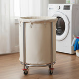 SOGA Stainless Steel Commercial Round Soiled Linen Laundry Trolley Cart with Wheels White