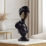 SOGA 40cm Black Classical Bust Sculpture Resin with Gold Striped Mask for Modern Home Decor