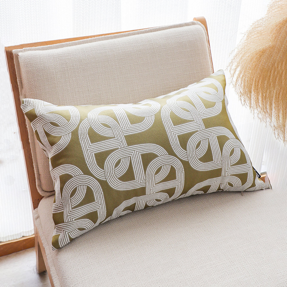 SOGA 2X 35cm Artistic Olive Green White Geometric Pattern Throw Pillow