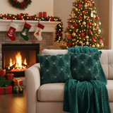 SOGA Christmas Bundle – 2 Teal Christmas Tree Pillow & Dark Green Cozy Striped Throw Blanket
