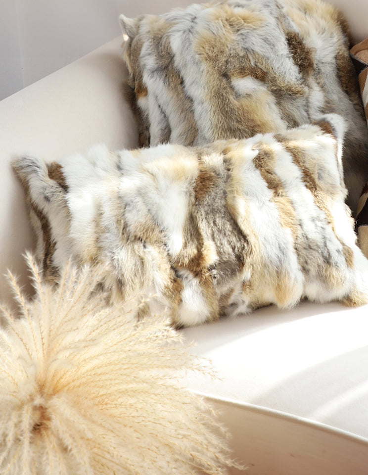 SOGA 2X 30cm Throw Pillow Coffee Rabbit Fur Lumbar Warm Cozy Decorative Cushion Home Decor