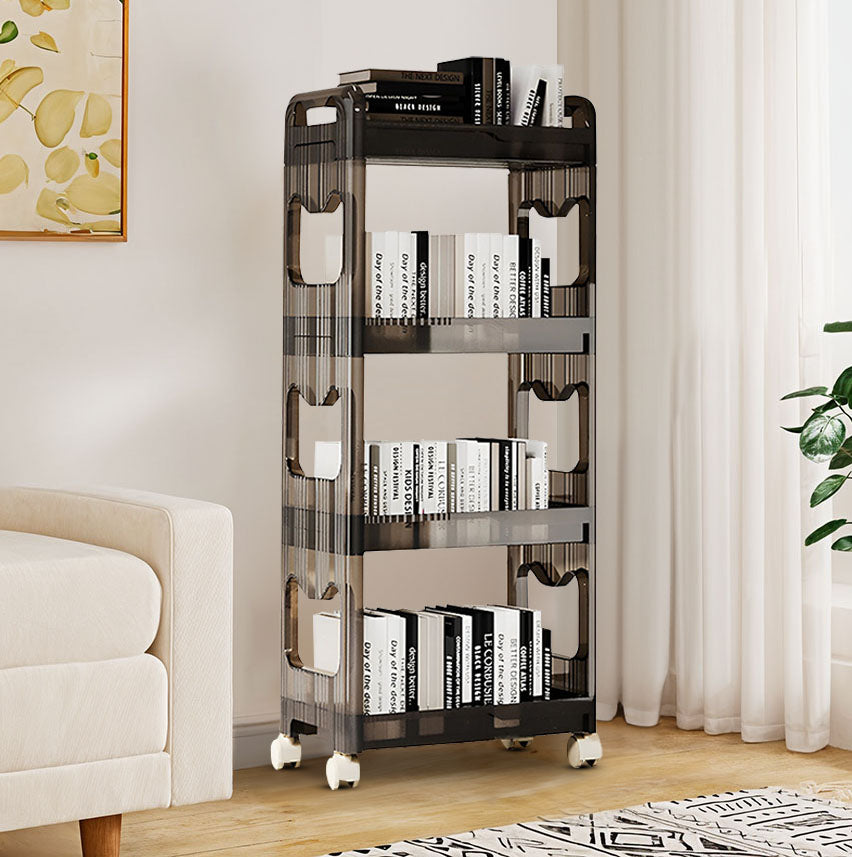 SOGA 38x24cm Black 4 Tier Bookshelf & Cosmetic Storage Organizer Trolley Rack
