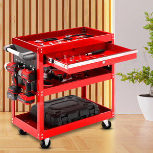 SOGA 3-Tier Red Tool Storage Cart with Drawer & Hooks