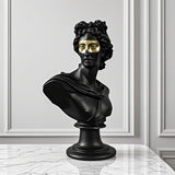 SOGA 40cm Black Classical Bust Resin Sculpture with Gold Eye Mask for Modern Home Decor