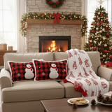 SOGA Christmas Bundle – 2 Red Snowman Lumbar Pillow & Red Christmas Tree Fleece Throw Blanket