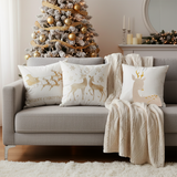 SOGA Christmas Bundle – White Chenille Throw Blanket & Festive Gold Accent Holiday Pillows