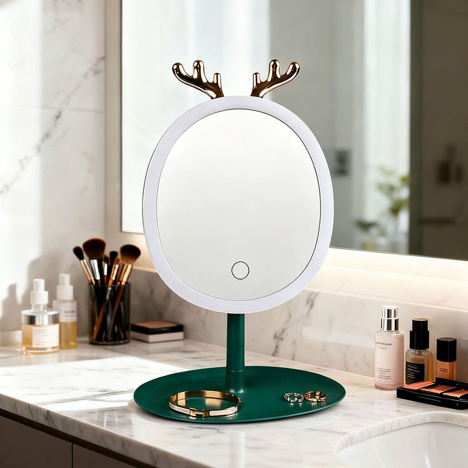 SOGA Green Antler LED Light Makeup Mirror Tabletop Vanity Home Decor