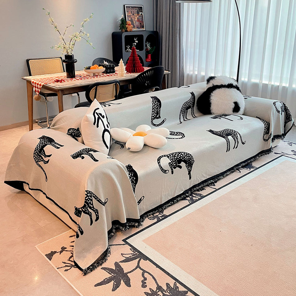 SOGA Three-seater White Sofa Cover Leopard Print 180x340cm Polyester