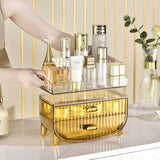 SOGA 2 Tier Golden Yellow Multifunctional Countertop Cosmetic Storage Makeup Skincare Holder Jewelry Cabinet Bathroom Desk Drawer Vanity Organiser