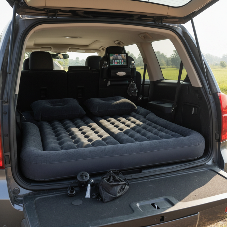 SOGA Car Bundle – Black Back Seat Storage Organizer & Portable Inflatable Boot Mattress
