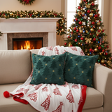 SOGA Christmas Bundle – 2 Festive Teal Christmas Tree Pillow & Red Holiday Throw Blanket