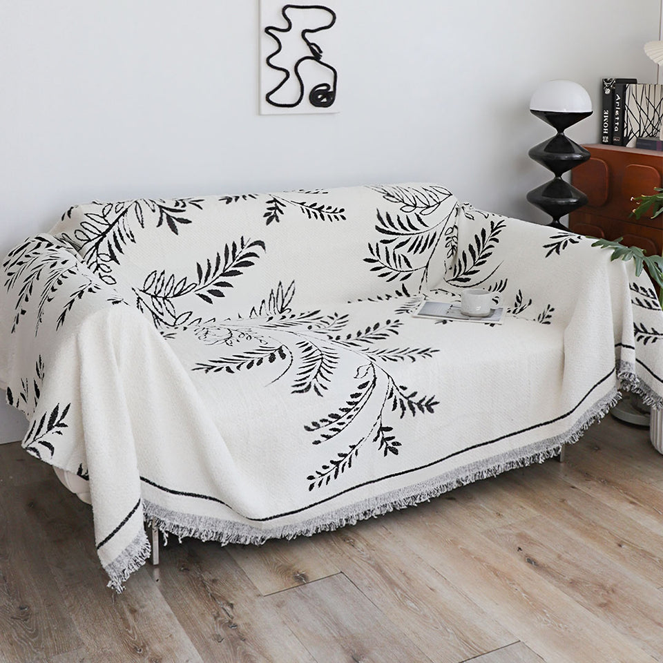 SOGA Two-seater White Sofa Cover Leaf Print 180x260cm Polyester