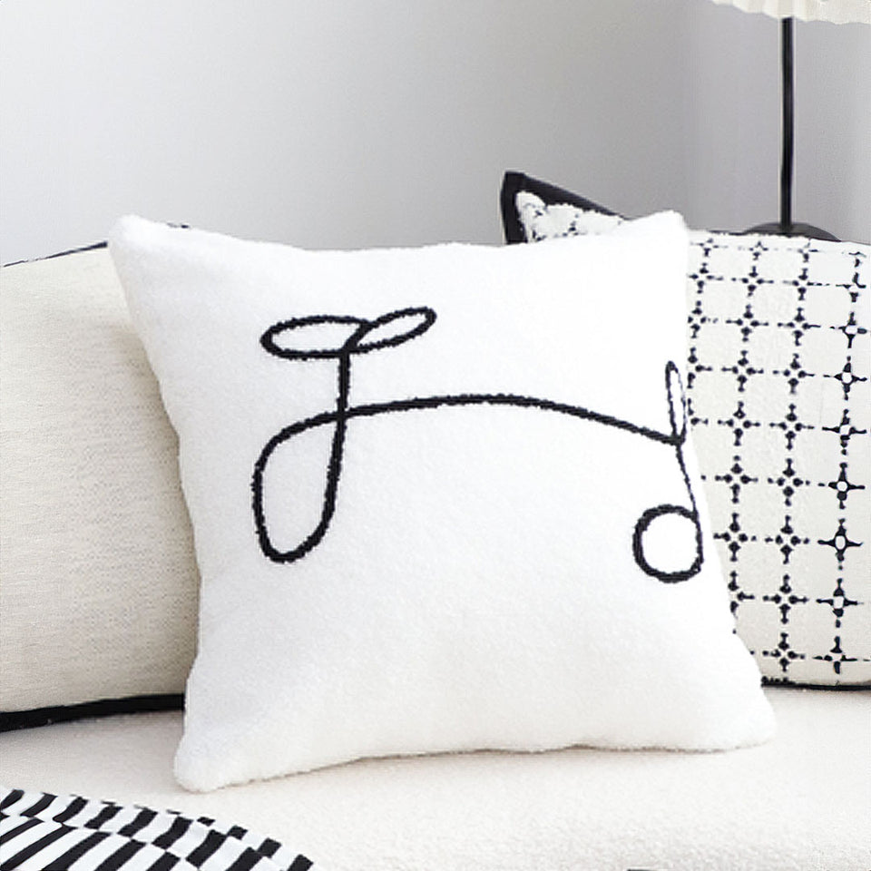 SOGA 45cm Minimalist White Script Letter Embroidered Throw Pillow