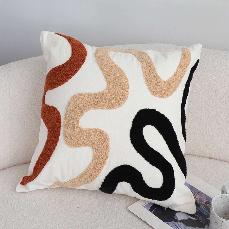 SOGA 2X 45cm Cream Black Geometric Squiggly Pattern Throw Pillow