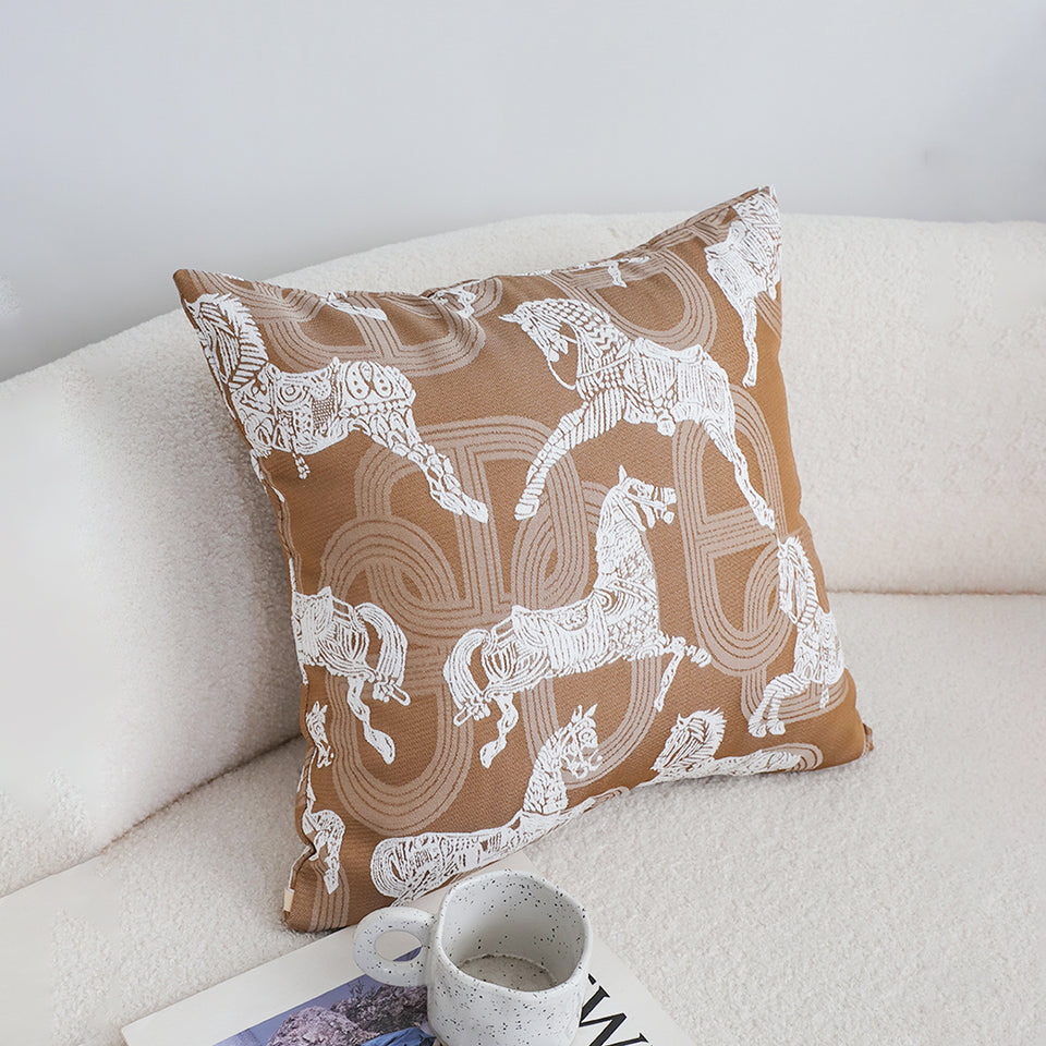 SOGA 50cm Bohemian Camel Brown White Horse Pattern Throw Pillow
