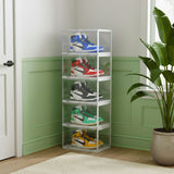 SOGA 2X 5 Tier Transparent Portable Shoe Organiser Sneaker Footwear Folding Plastic Bin Stackable Storage Box with Magnetic Door
