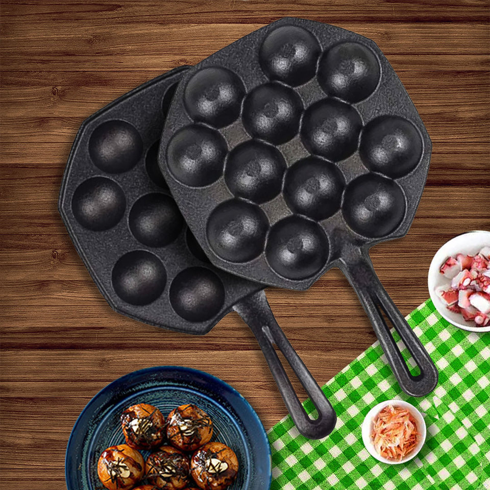Poffertjespan Kopen Cast Iron Poffertjes/Takoyaki Pan 7-Cavity