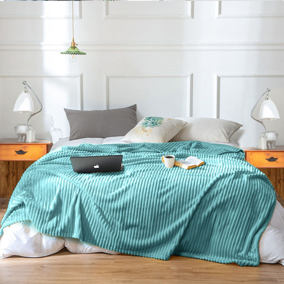 SOGA 2X Sky Blue Throw Blanket Warm Cozy Striped Pattern Thin Flannel Coverlet Fleece Bed Sofa Comforter