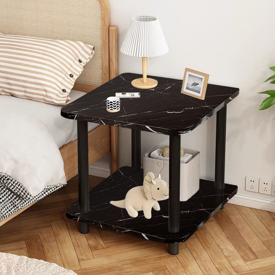 SOGA 60cm Black Stone-Patterned Table – Modern Round Design with Black Metal Legs