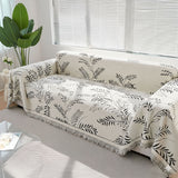 SOGA Four-seater White Sofa Cover Leaf Print 180x420cm Polyester