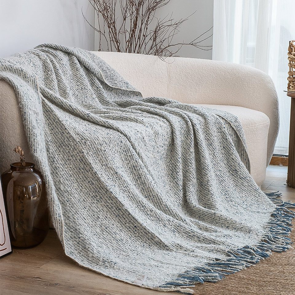 SOGA 2X Light Blue-Gray Tassel Throw Blanket 160x200cm Soft Polyester