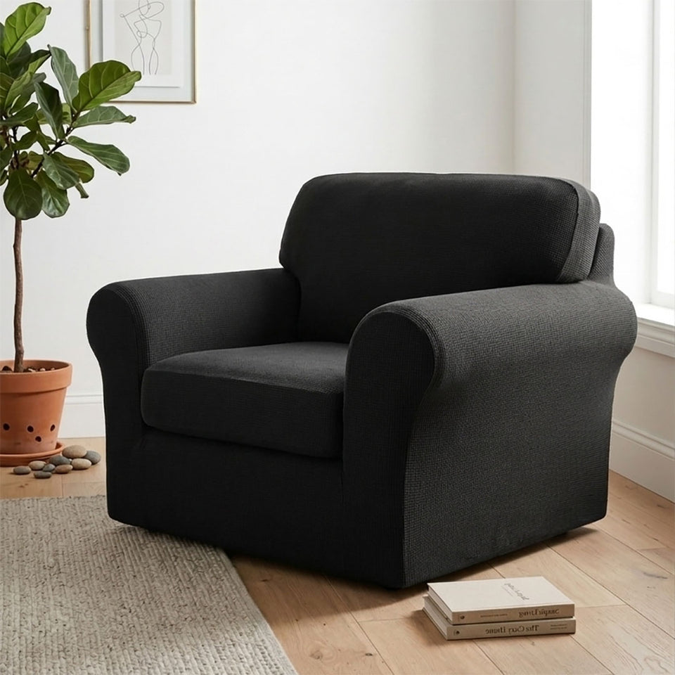 SOGA 1-Seater Black Sofa Cover Couch Protector High Stretch Lounge Slipcover Home Decor