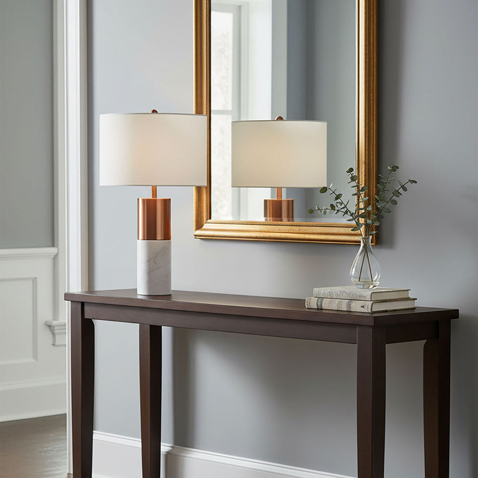SOGA 2X 60cm White Marble Bedside Modern Desk Table Lamp Living Room Shade with Cylinder Base