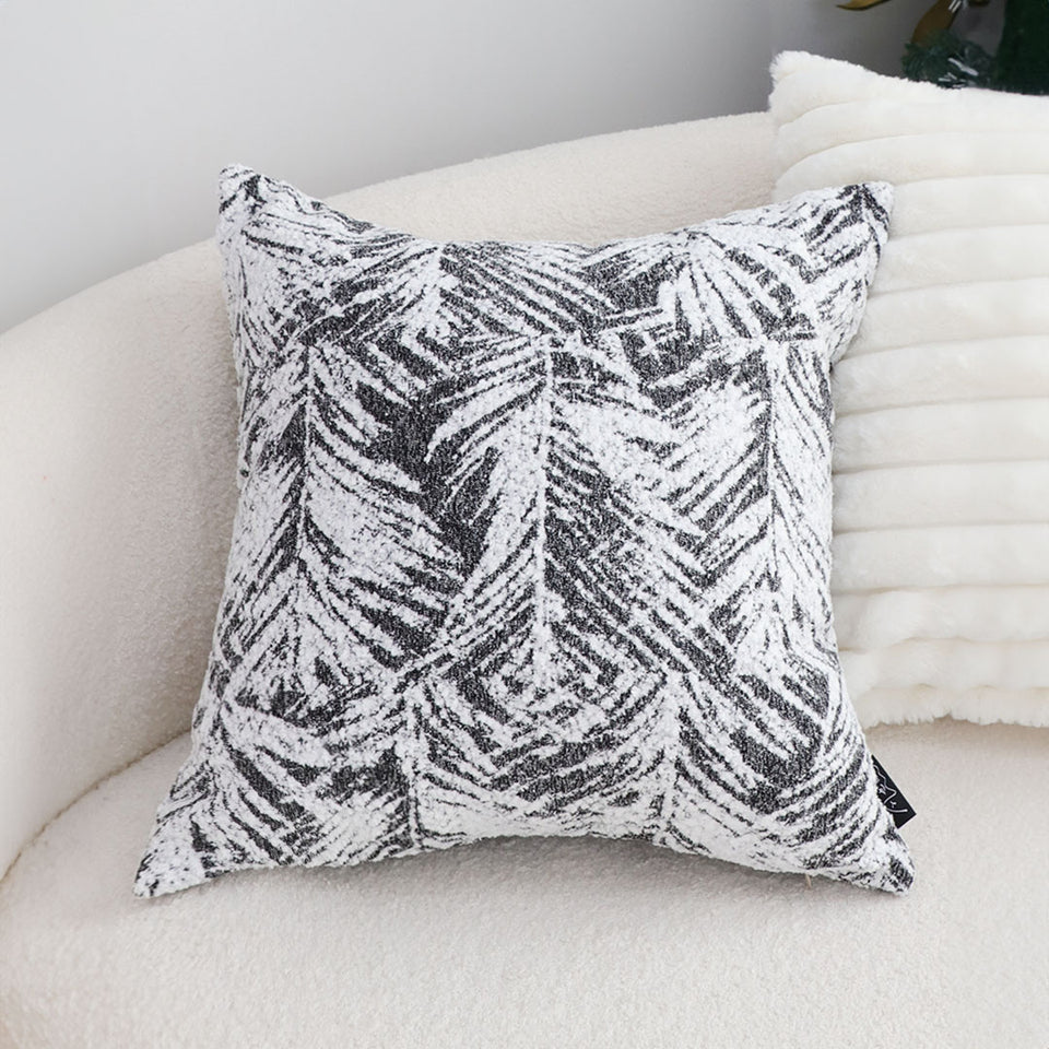 SOGA 50cm Modern Charcoal Palm Leaf Print Contemporary Throw Pillow