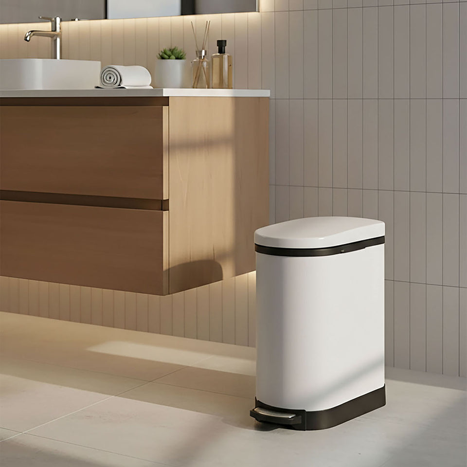 SOGA 2X Foot Pedal Stainless Steel U Shape Trash Bin White 10L