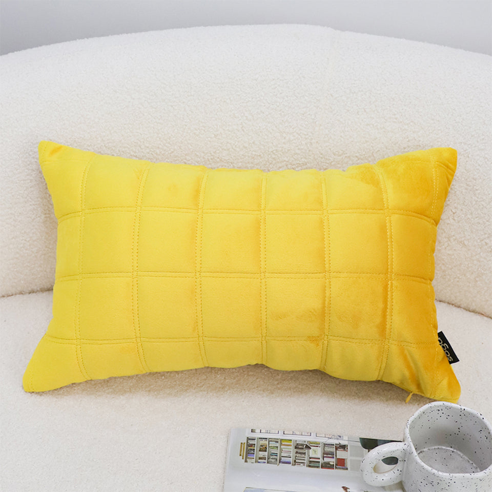 SOGA 2X 30cm Yellow Quilted Grid Pattern Decorative Throw Pillow