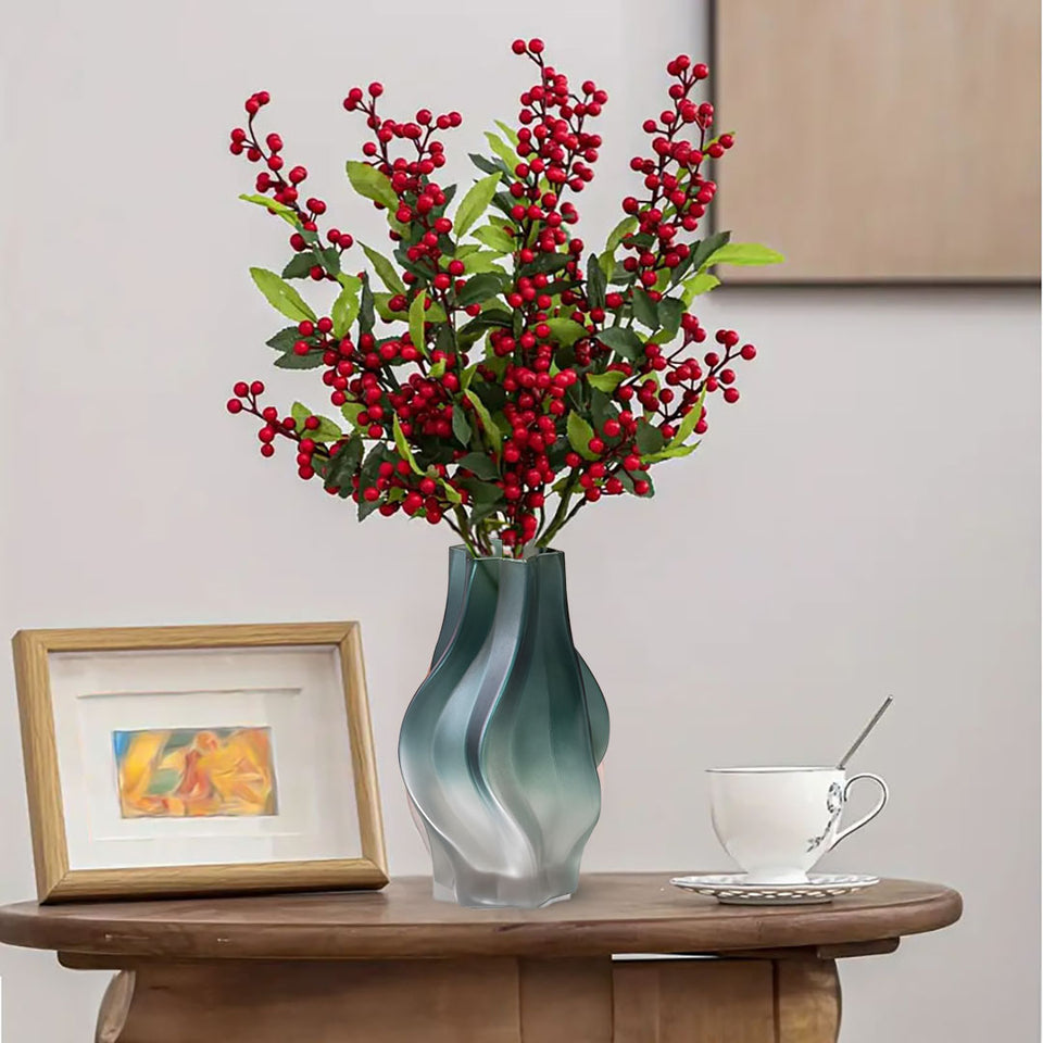 SOGA 27cm Glass Vase Blue with Beautiful glass Bubble Texture Art Vases