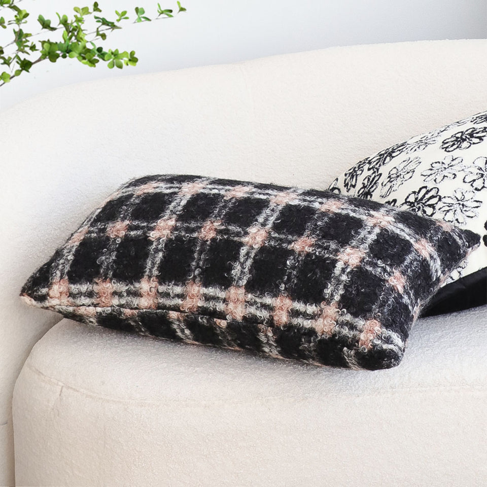 SOGA 35cm Modern Plaid Pattern Blush Pink Gray Decorative Throw Pillow