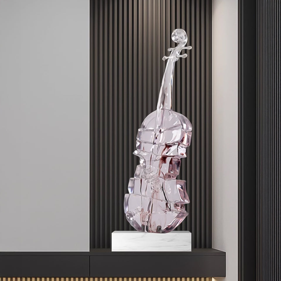 SOGA 75cm Transparent Crystal Violin Fiberglass Sculpture with Artificial Marble Base for Modern Home Decor