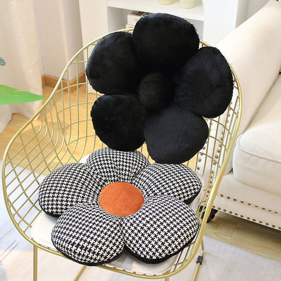SOGA Black Flower Cushion Shaped for Floor and Sitting Throw Pillow