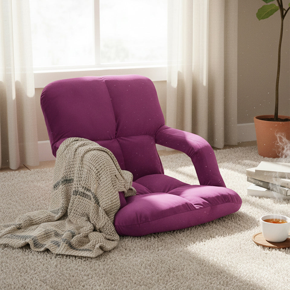 SOGA 2X Foldable Lounge Cushion Adjustable Floor Lazy Recliner Chair with Armrest - Magenta
