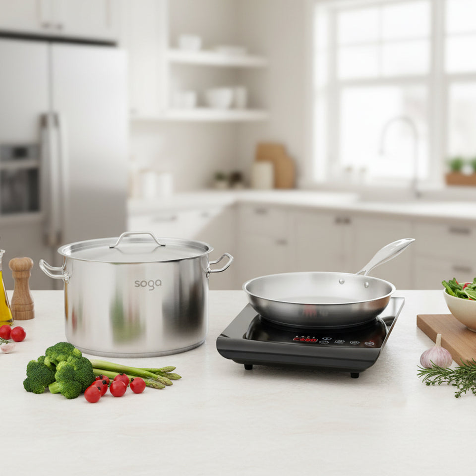 SOGA Kitchenware Bundle – 35.5cm Smart Induction Cooktop, 26cm Fry Pan & 9L Stock Pot