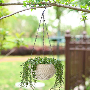 SOGA White Large Hanging Resin Flower Pot Self Watering Basket Planter Outdoor Garden Decor