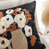 SOGA 2X 45cm Black Brown White Floral Bouquet Embroidered Throw Pillow