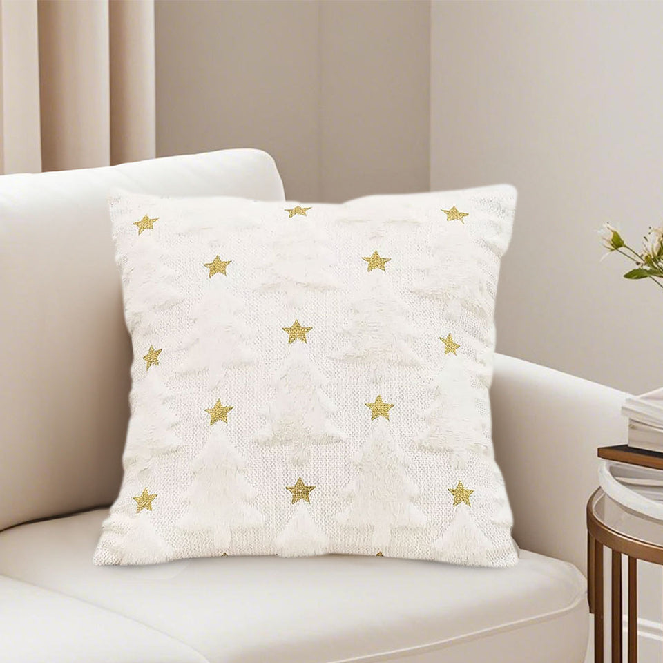 SOGA 45cm Celestial Cream Textured Gold Star Pattern Throw Pillow
