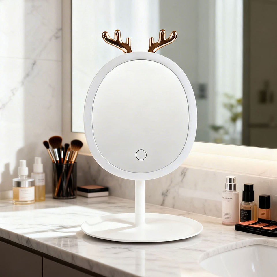 SOGA White Antler LED Light Makeup Mirror Tabletop Vanity Home Decor