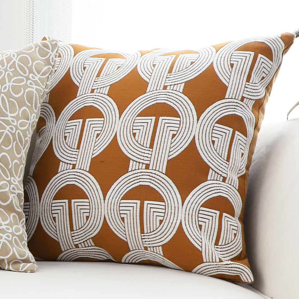 SOGA 2X 50cm Throw Pillow Brown Circular Chain Jacquard  Decorative Square for Home Decor