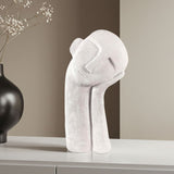 SOGA 38cm White Minimalist Head Resin Sculpture with Hand at Side and Linear Texture for Home Decor