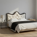 SOGA Home & Living Bundle – Cream Tufted Crown Pillow & Black Cozy Flannel Throw Blanket