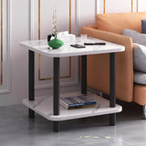 SOGA 70cm White Stone-Patterned Table – Modern Round Design with Black Metal Legs